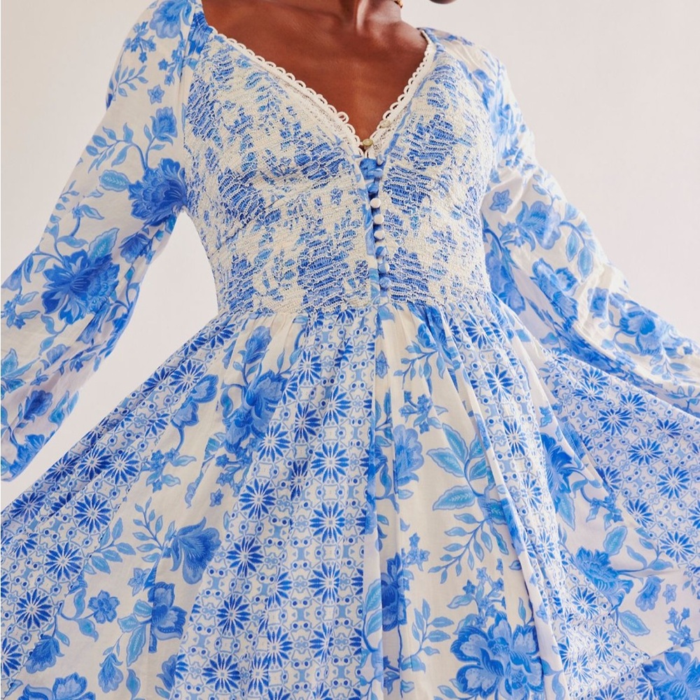 Free People Blue and White Floral Maxi Dress